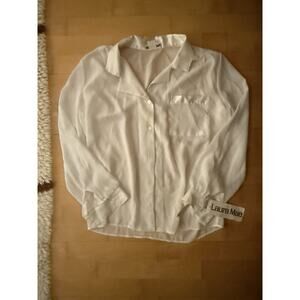 VTG Laura Mae White Semi sheer White Button Down Satin Collar 14